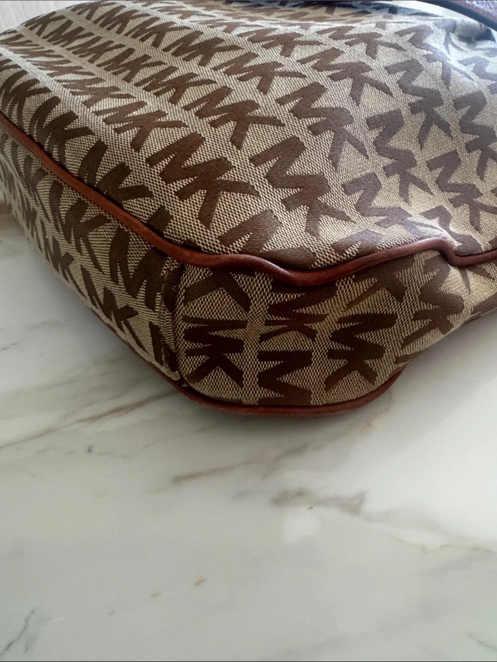 Michael Kors Beige and Brown MK Monogram Crossbody Bag